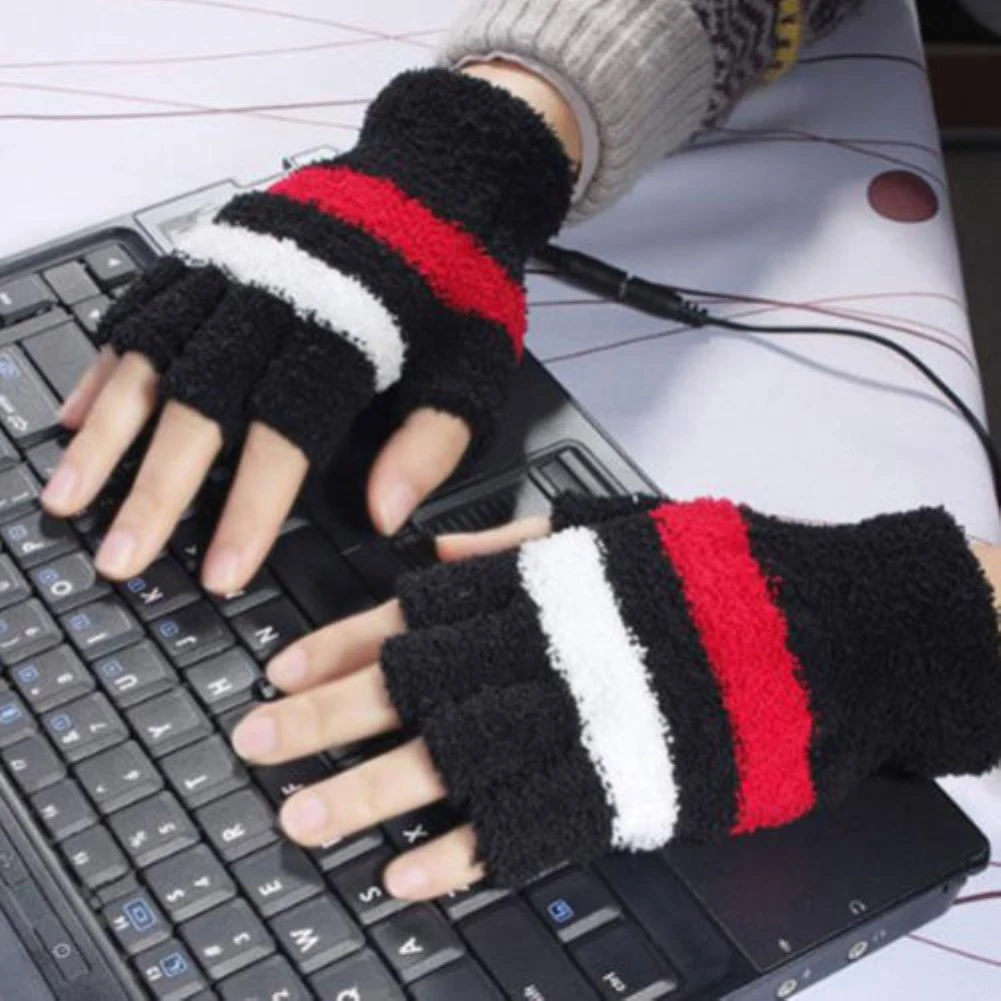 Winter 1 Pair USB Heated Gloves Winter Warm Gloves Heated Fingerless