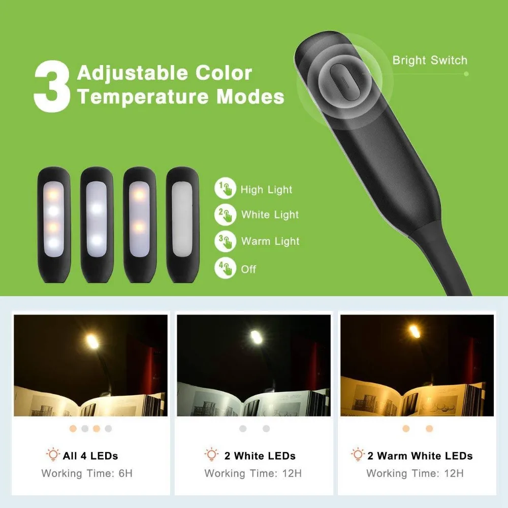 USB Светодиодная лампа для чтения TopElek 3 уровня яркости защита глаз мягкая