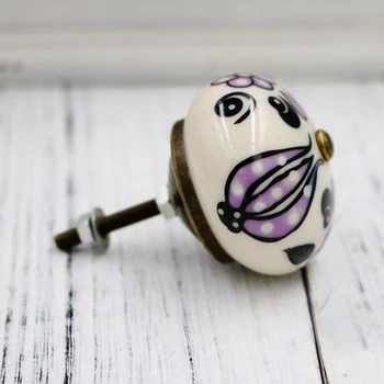 

Purple Flower Painted Ceramic Dresser Knobs Drawer Pulls Handles / Unique Round Cabinet Knobs Pull Handle Furniture Hardware