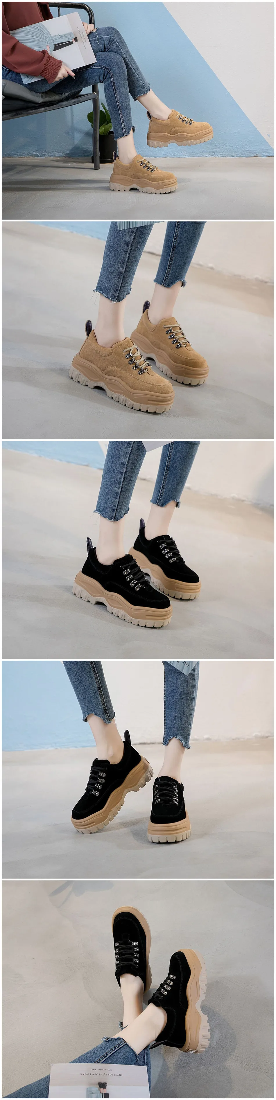 Genuine Leather Platform Sneakers Woman Increased Internal Casual Shoes Female Cow Hide Leather
