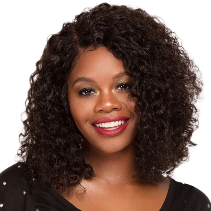 Short Kinky Curly Human Hair Lace Front Wigs Side Part Brazilian Remy