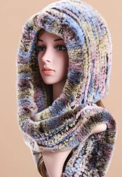 Русский стиль прекрасные яркие зимние шарфы мягкий Настоящий мех кролика головной платок шапка наборы роскошный шейный шарф - Цвет: colored