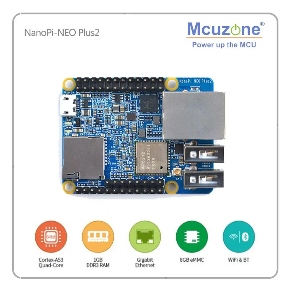 FriendlyELEC NanoPi-NEO Plus2 512 МБ/1 ГБ DDR3 Оперативная память 8 Гб памяти на носителе eMMC Allwinner H5 64-разрядным четырёхъядерным высокопроизводительный Cortex A53