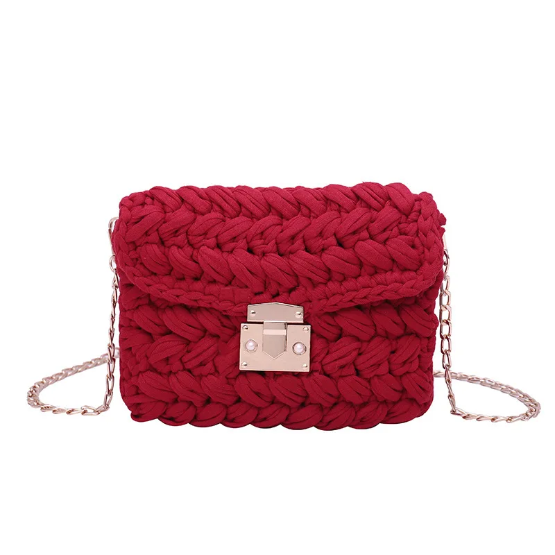

High Quality Women Handmade Woven Mini Crossbody Bag Korean Style Chain Purses 2019 New Arrival Designer Knitted Shoulder Bags