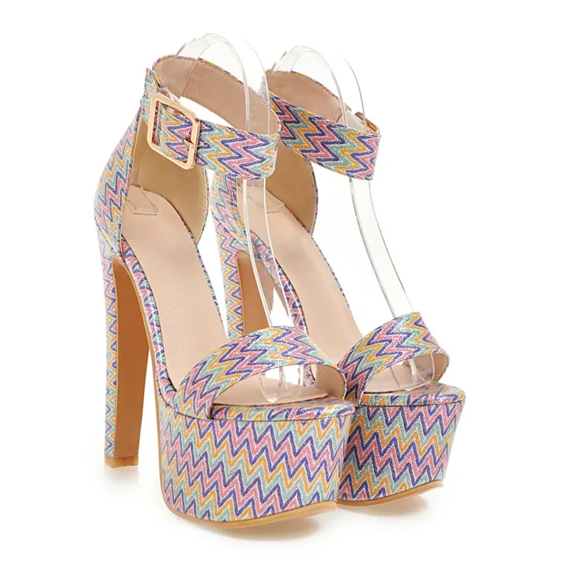 Tamaño Sandalia Punk Señoras Negro Ymechic Plataforma Cielo Correa Sandalias Mujer Impreso Verano rosado Hebilla Talón Más Azul Tacones Cubierta Extrema Rosa Altos azul 6qHZaU