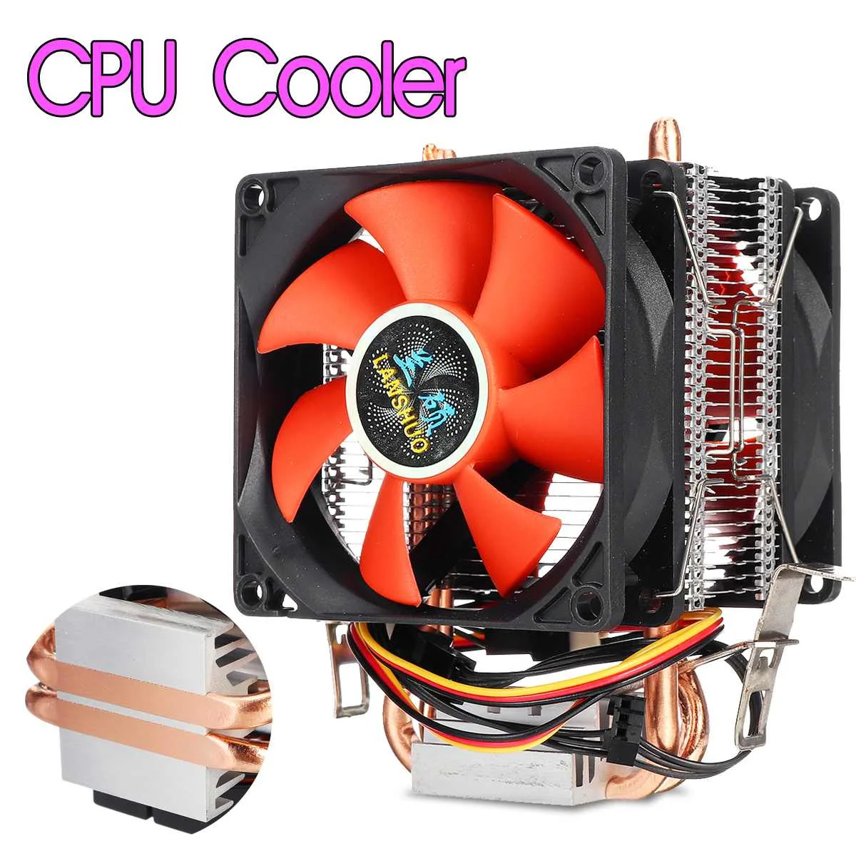 2 Copper Heatpipes CPU Cooler Computer PC CPU Cooler Fan Cooling Dual Fan for Intel LGA 775/1150/1151/1155/1156 AMD AM2 AMD3