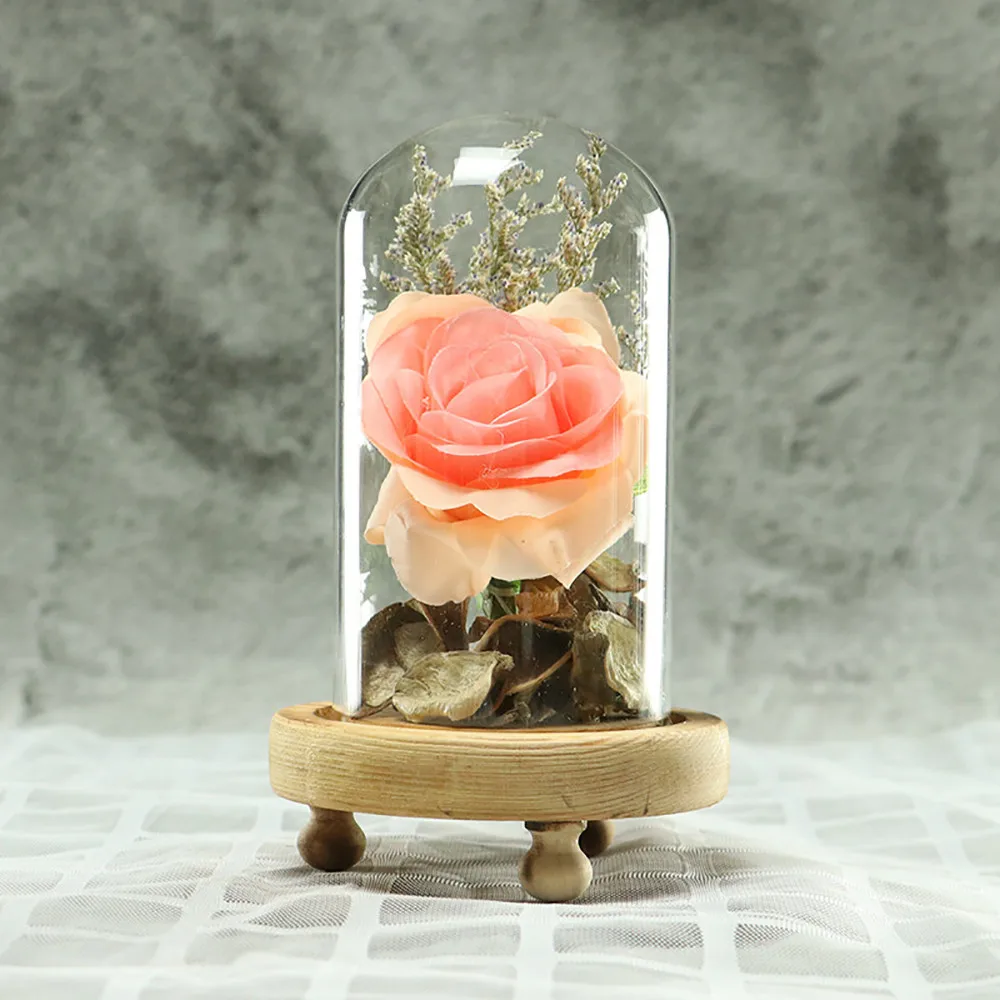 Романтический бессмертный цветок микро пейзаж Роза моделирование стекло тени светодиодный сигнал фермерский дом Декор Искусственные цветы