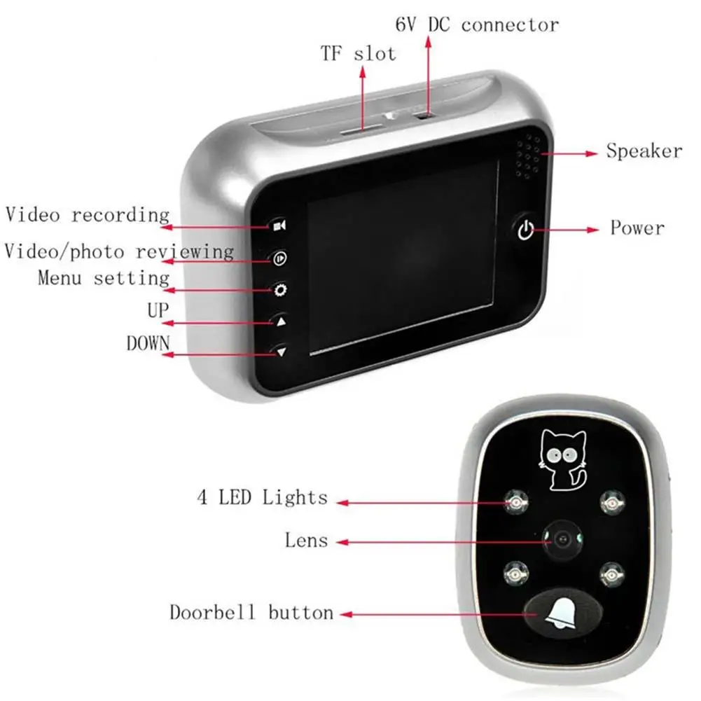 3,5 дюймов ЖК дисплей Цифровой глазок 120 градусов DoorEye дверные звонки Инфракрасная видеокамера серебро