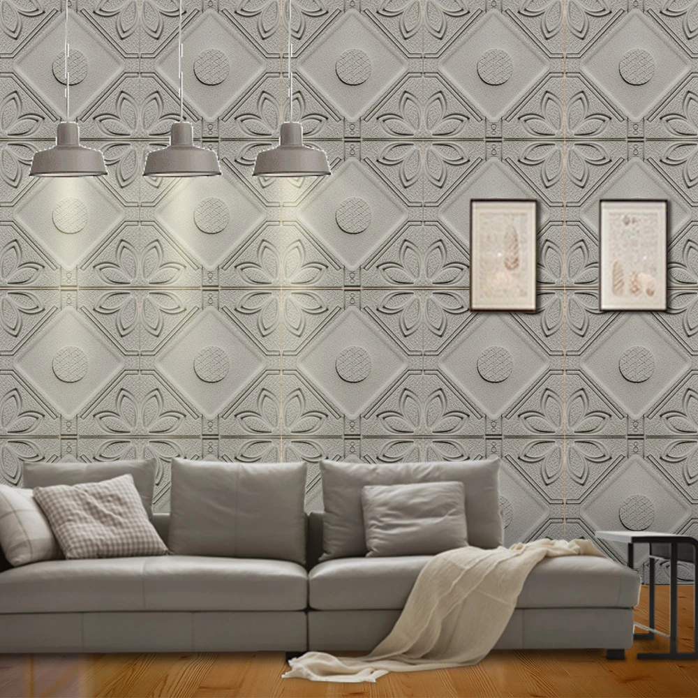 

yazi 3D Wallpaper Living Bedroom Walls Decor Waterproof Self-Adhesive 3d Wall Paper Stickers White Grey Green 58.5x58.5cm
