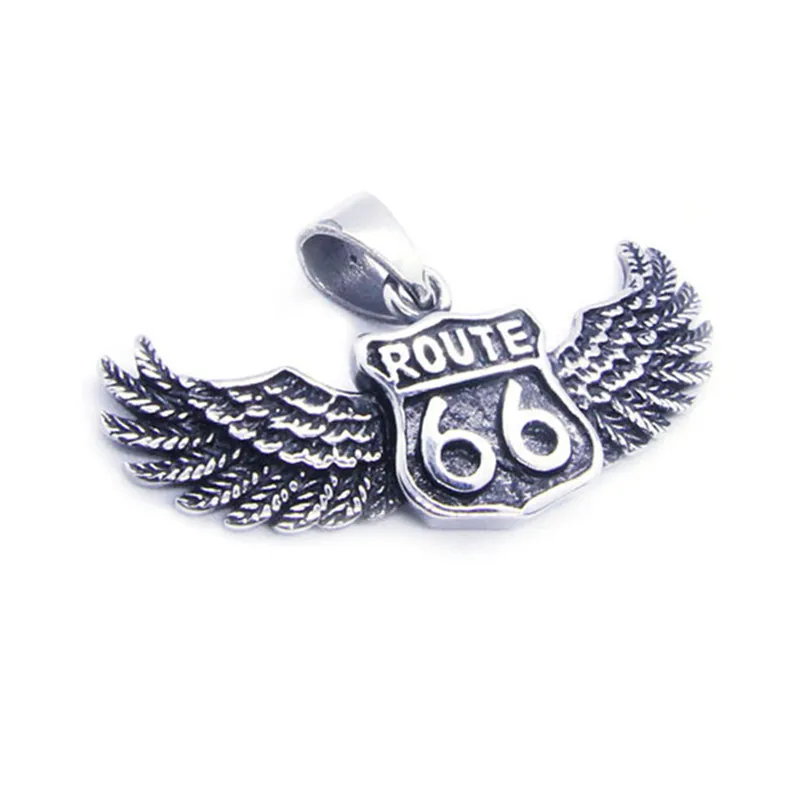 

1pc Support Dropship Flying Wings Route 66 Pendant 316L Stainless Steel Jewelry USA Style Pendant