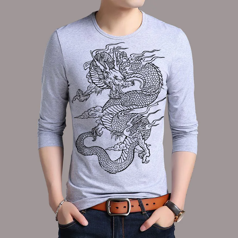 Футболка с длинным рукавом Dragon Print для мужчин брендовая Новинка весны 2020 футболки