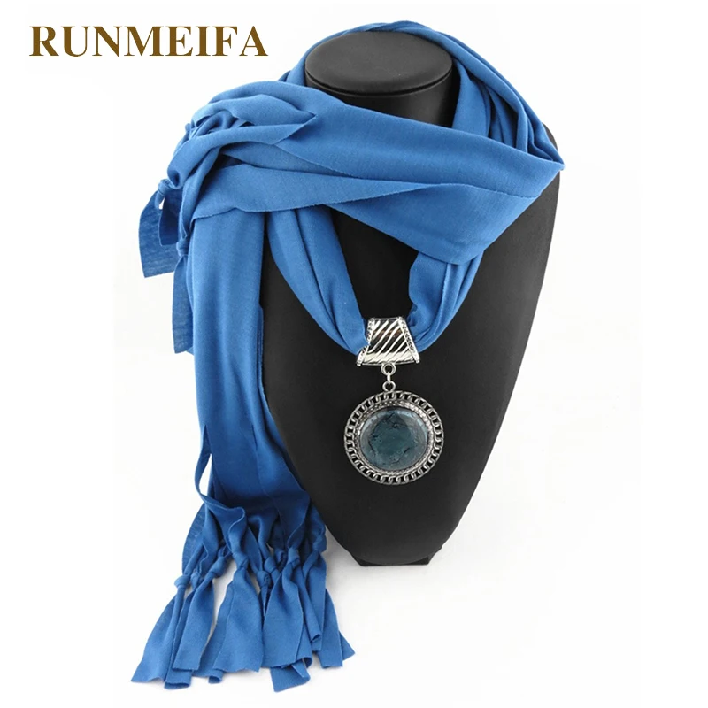 

RUNMEIFA 2018 New Arrival Charms Scarf jewellery Pendant Scarf Jewelry Scarves Necklace classic design silk Scarf Free Shipping