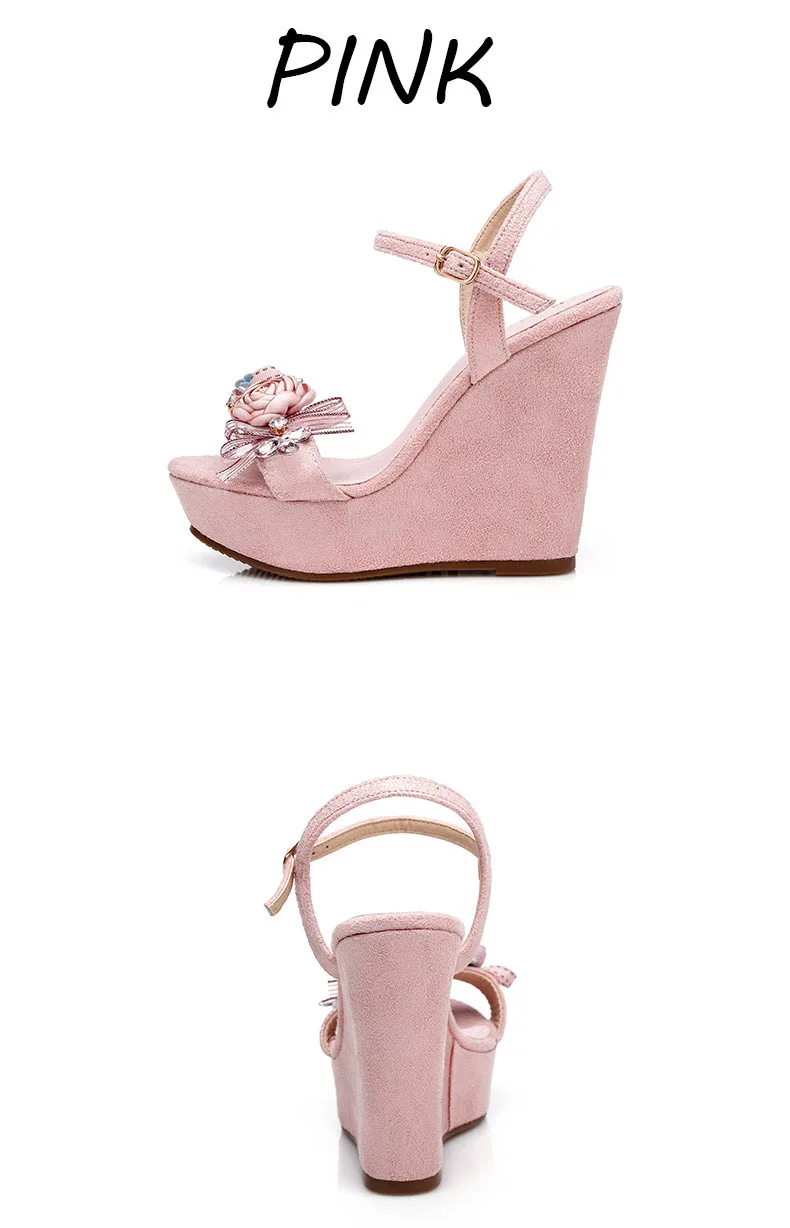 27_2019 Summer New Elegant Fashion High Heel Wedges Sandals Small Size Female Pink White Peep Toe Wedding Shoes