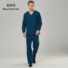 Мужская медицинская одежда с v-образным вырезом и коротким рукавом для салона красоты, больничная хирургическая рубашка+ штаны, хирургические костюмы