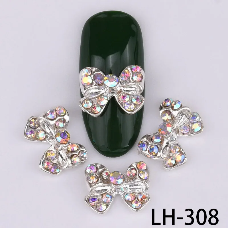 10 pcs 3D Fashion DIY Bow tie Alloy Rhinestones Nail Art decorations glamour Glitters Nail accessories LH298-309 - Цвет: LH-308