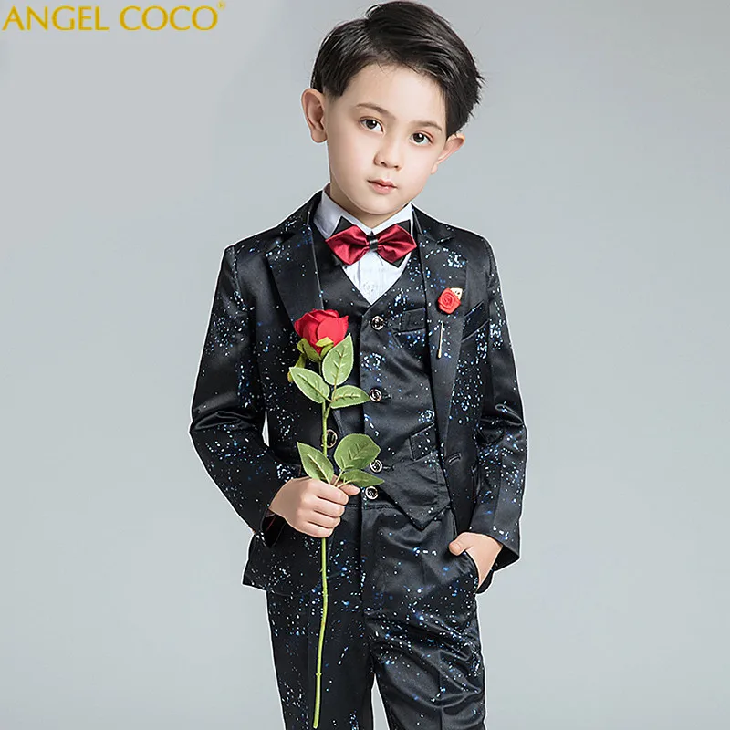 

6 Piece (Suit Pants Bow Tie Shirt Vest Brooch) Children Blazer Set Costume Enfant Garcon Mariage Boys Suits For Wedding