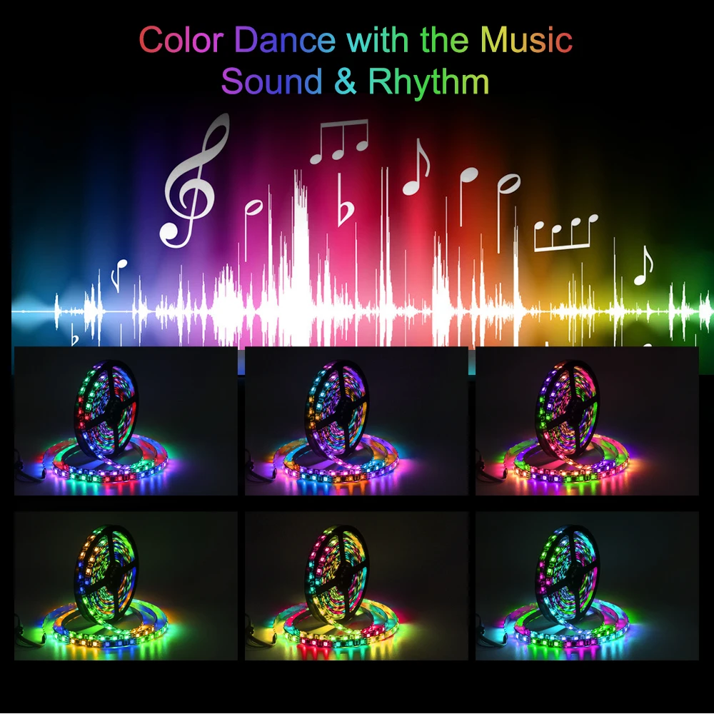Светодиодная лента с музыкальным управлением Dream color WS2811 5050 RGB 5 м/лот контроллером