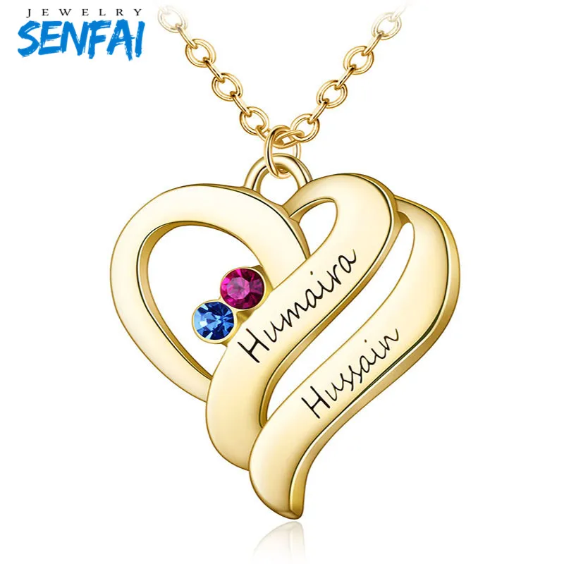 

Senfai Romantic Personalized Jewelry Custom Name with Birthstone Heart Pendant Necklace Choker for Wife Brother Valentine's Day