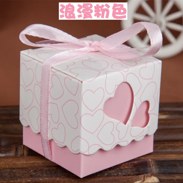 Новейшая розовая коробка для конфет с двойным сердцем для свадебной вечеринки и подарочные коробки с лентой