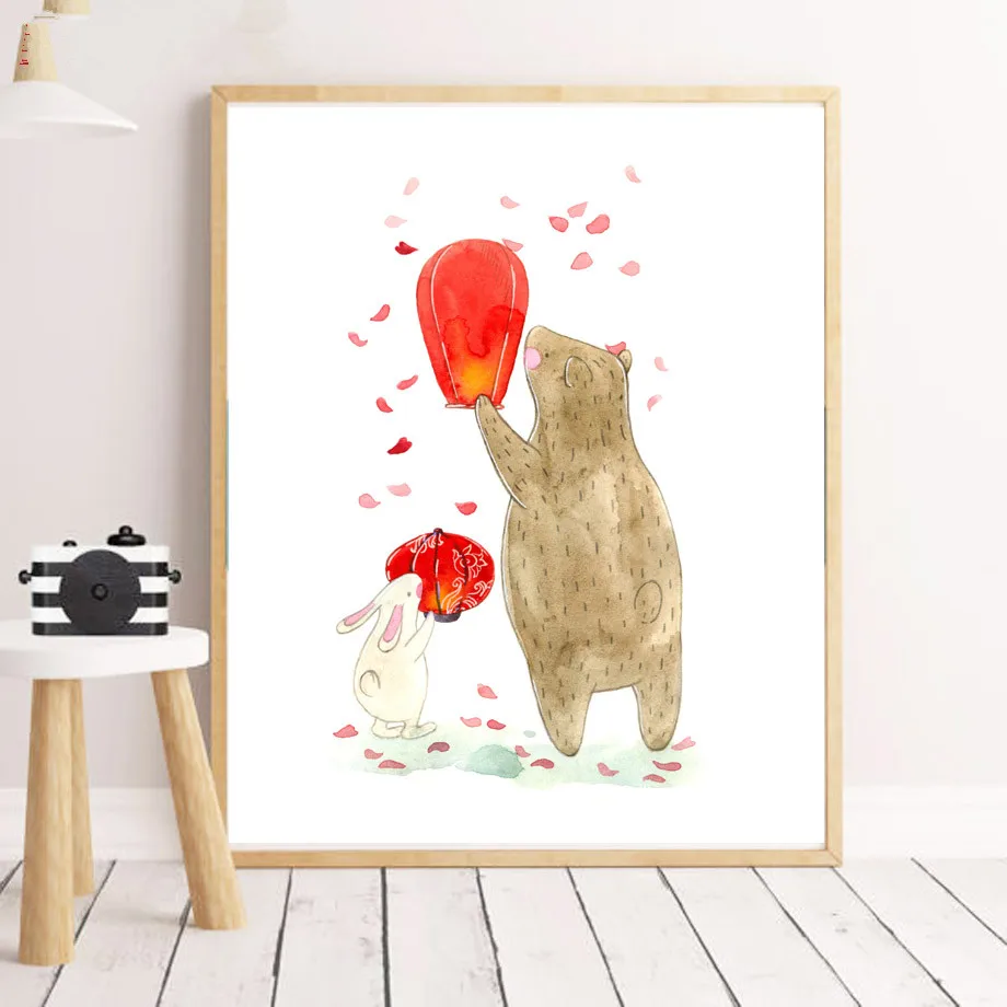 Watercolor-Bear-Rabbit-Bus-Motivational-Quotes-Wall-Art-Canvas-Painting-Nordic-Posters-And-Prints-Wall-Pictures (1)