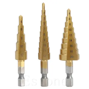 

3Pcs HSS 4241 Steel Step Cone Titanium Coated Drill Bit Cut Tool Hole Cutter Set