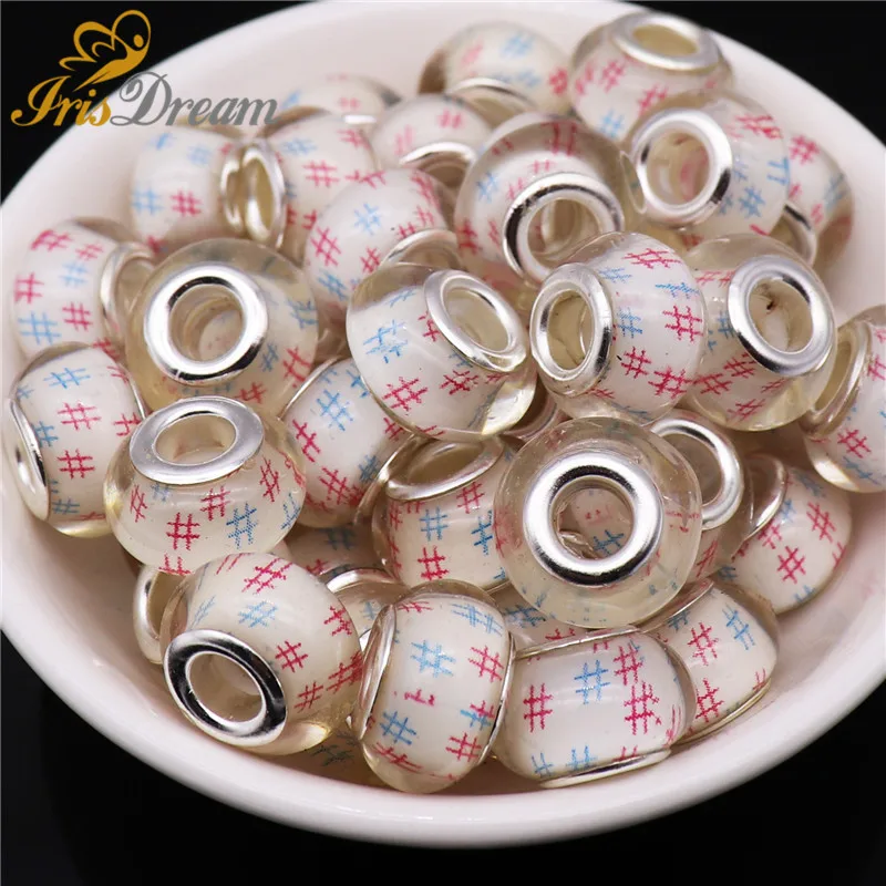 

10Pcs Big Hole Rondelle Bead 14*8MM Spacer Bead European Beads Plastic Resin Glass Beads For Jewelry Making Fit Pandora Bracelet