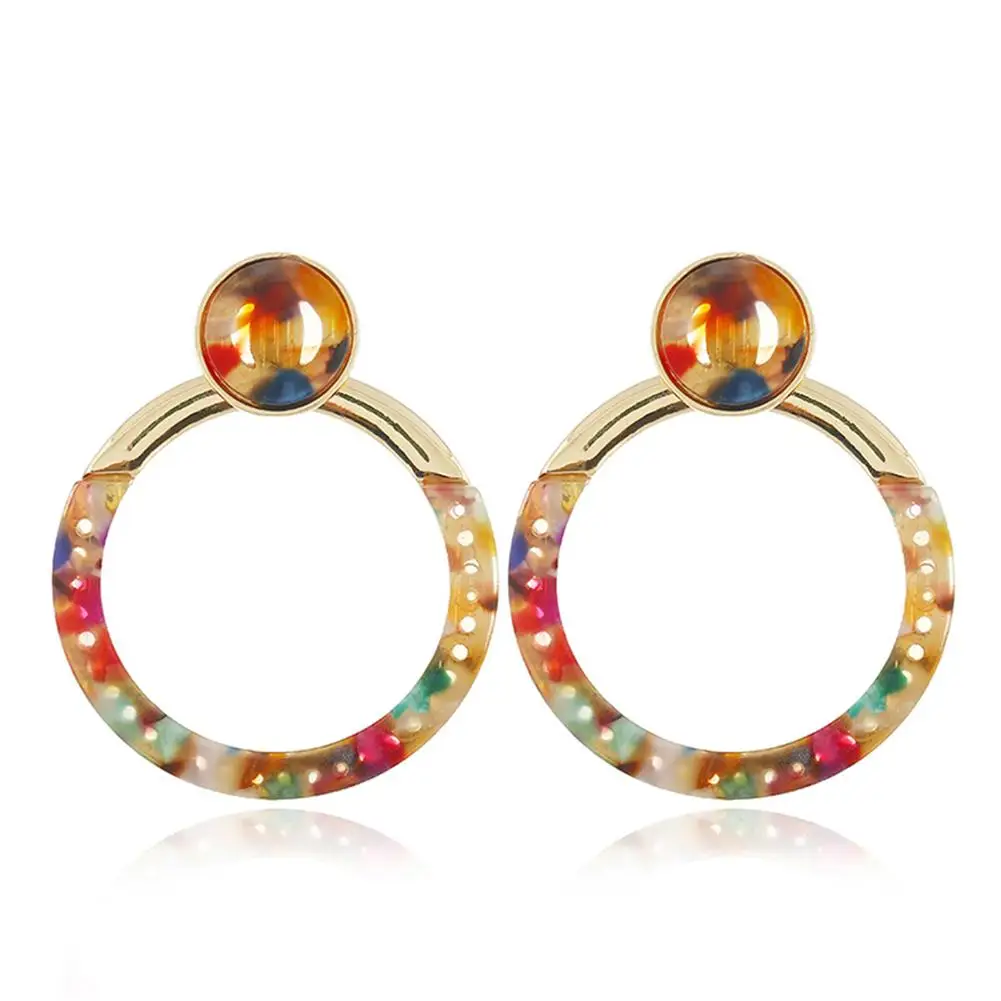 

New Fashion Unique Colorful Acrylic Earrings For Women Circle Acrylic Alloy Stud Earrings Ear Drops Gift Jewelry