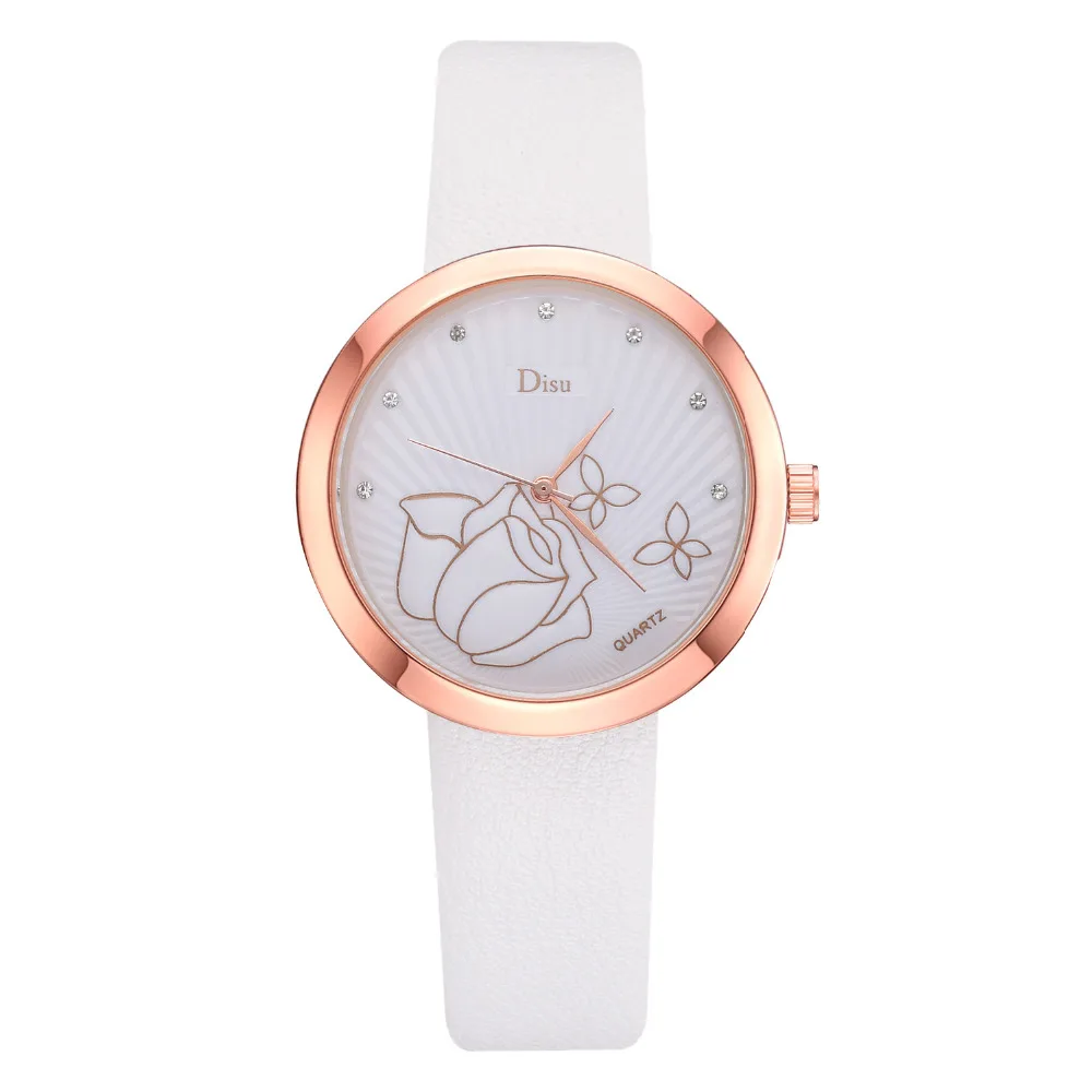 

Disu Luxury Stylish Casual Rose Butterfly Dial Leather Band Women Watches New Ladies Clocks Fashion Dress Gift Round Watch XB40