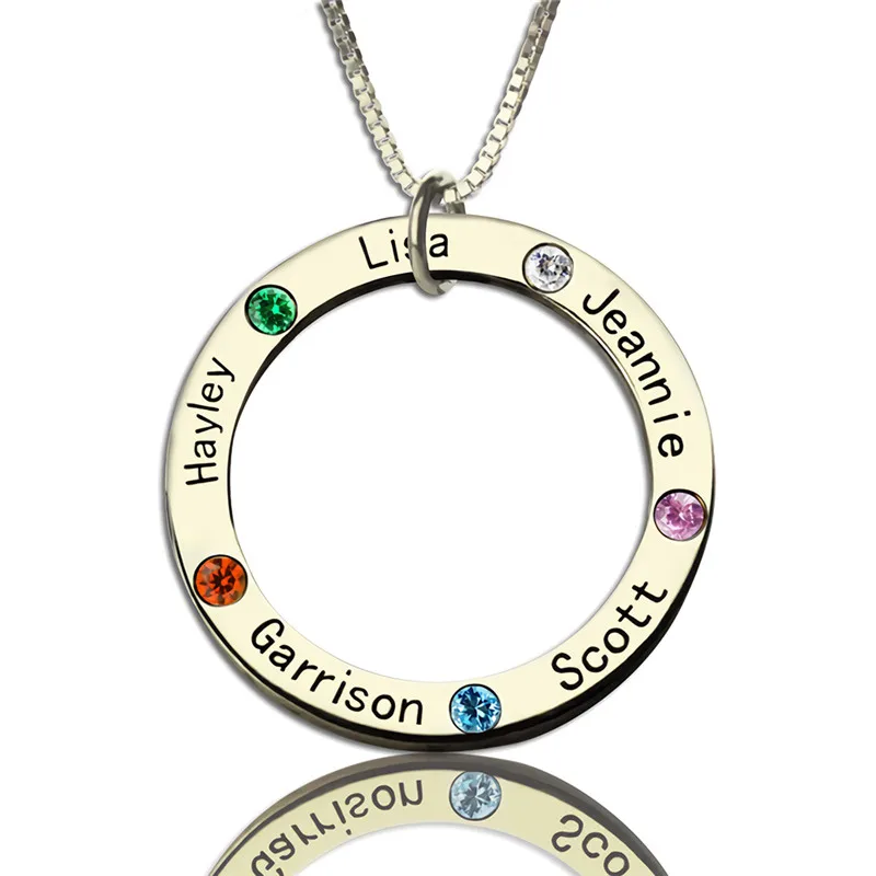 

personalise Family Necklace with 5 name & Birthstones Long Necklaces Custom Made Any Name for Mother's Day#n84-LS