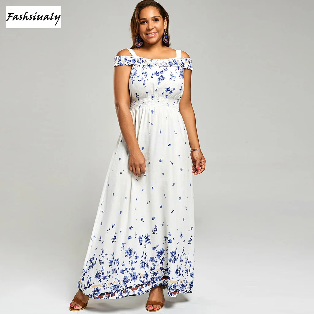 

Plus Size 5XL Bohemian Summer Womens Dresses Fashion Casual Print Slash Neck Dress