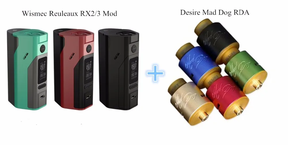 

100% Original Wismec Reuleaux RX2/3 Mod and desire mad dog RDA electronic cigarette full kit DIY vape battery add dripper tank