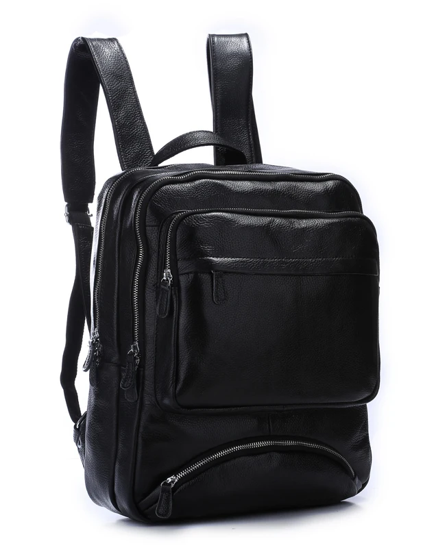 TIDING Black leather backpack men school backpack boy leather bookbag with laptop compartment ...