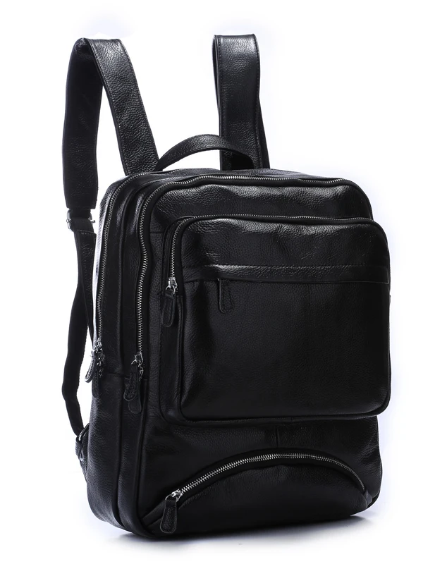 TIDING Black leather backpack men school backpack boy leather bookbag with laptop compartment