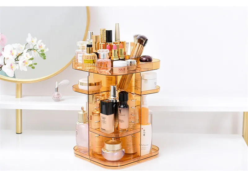 360-degree Rotating Makeup Organizer cosmetic Display Case round jewelry storage rack box Adjustable Cosmetic Storage Rack