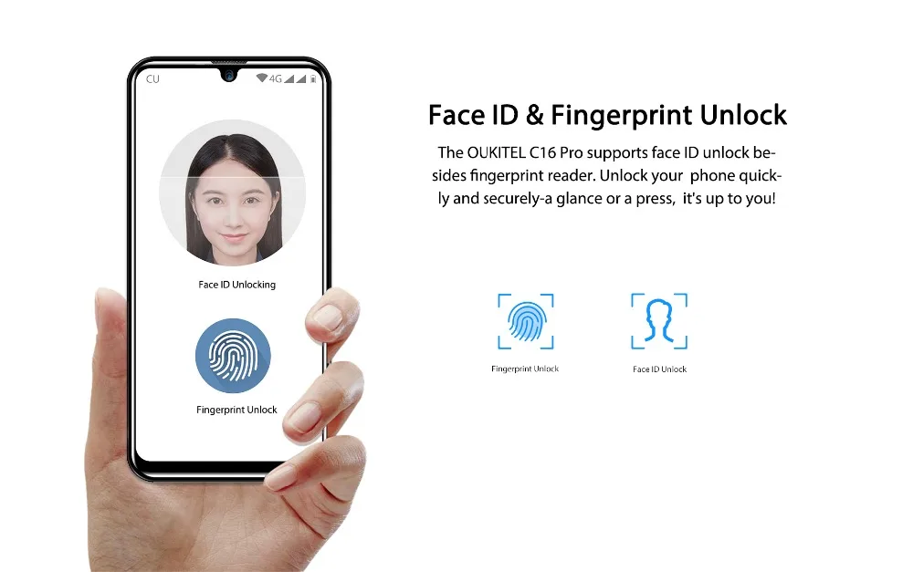 OUKITEL C16 Pro 5,7" 19:9 экран капли 3 ГБ 32 ГБ смартфон MTK6761P четырехъядерный отпечаток пальца LTE 2600 мАч Мобильный телефон для распознавания лица
