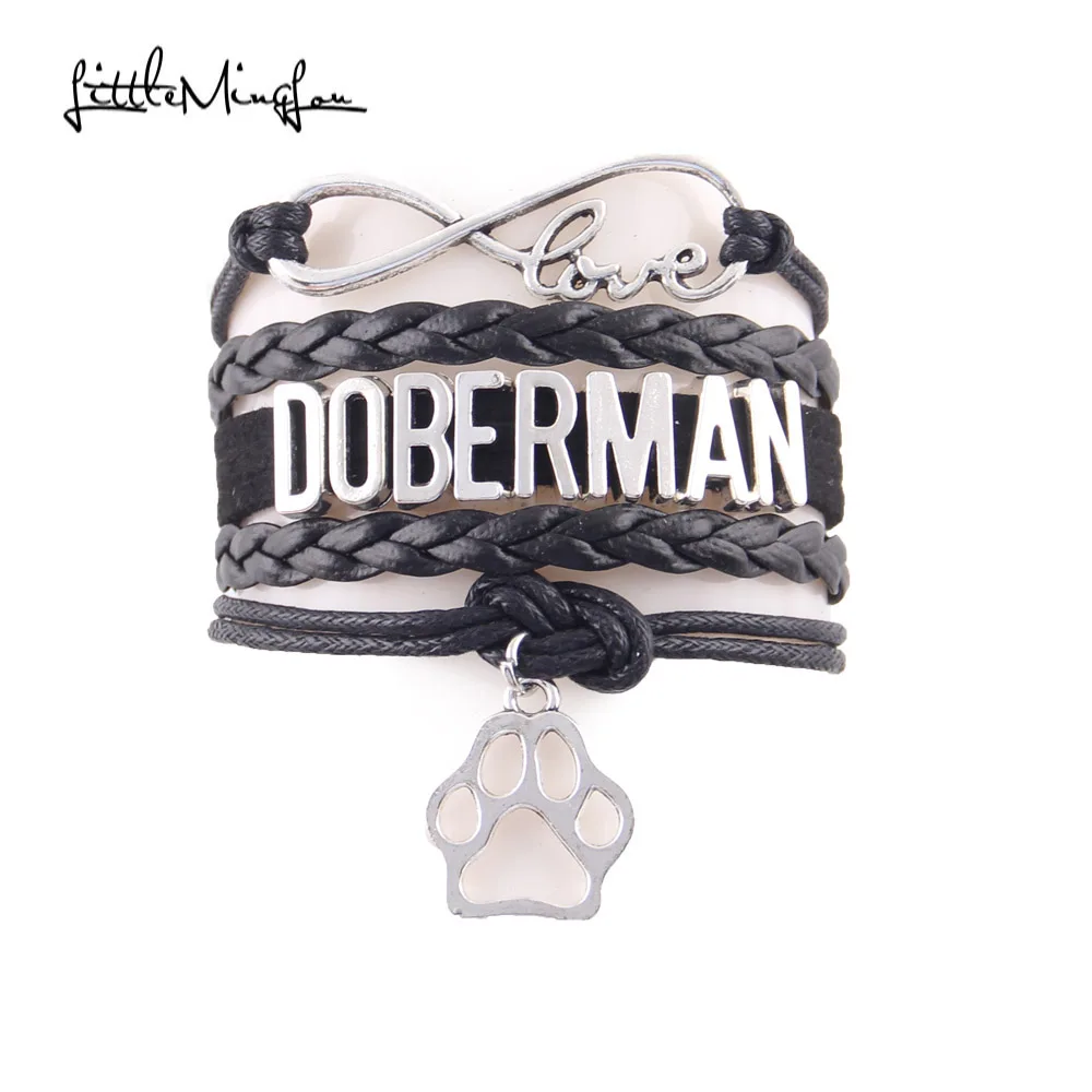 Браслет Little Minglou Infinity love DOBERMAN подвеска собачья лапа кожаный браслет для мужчин и