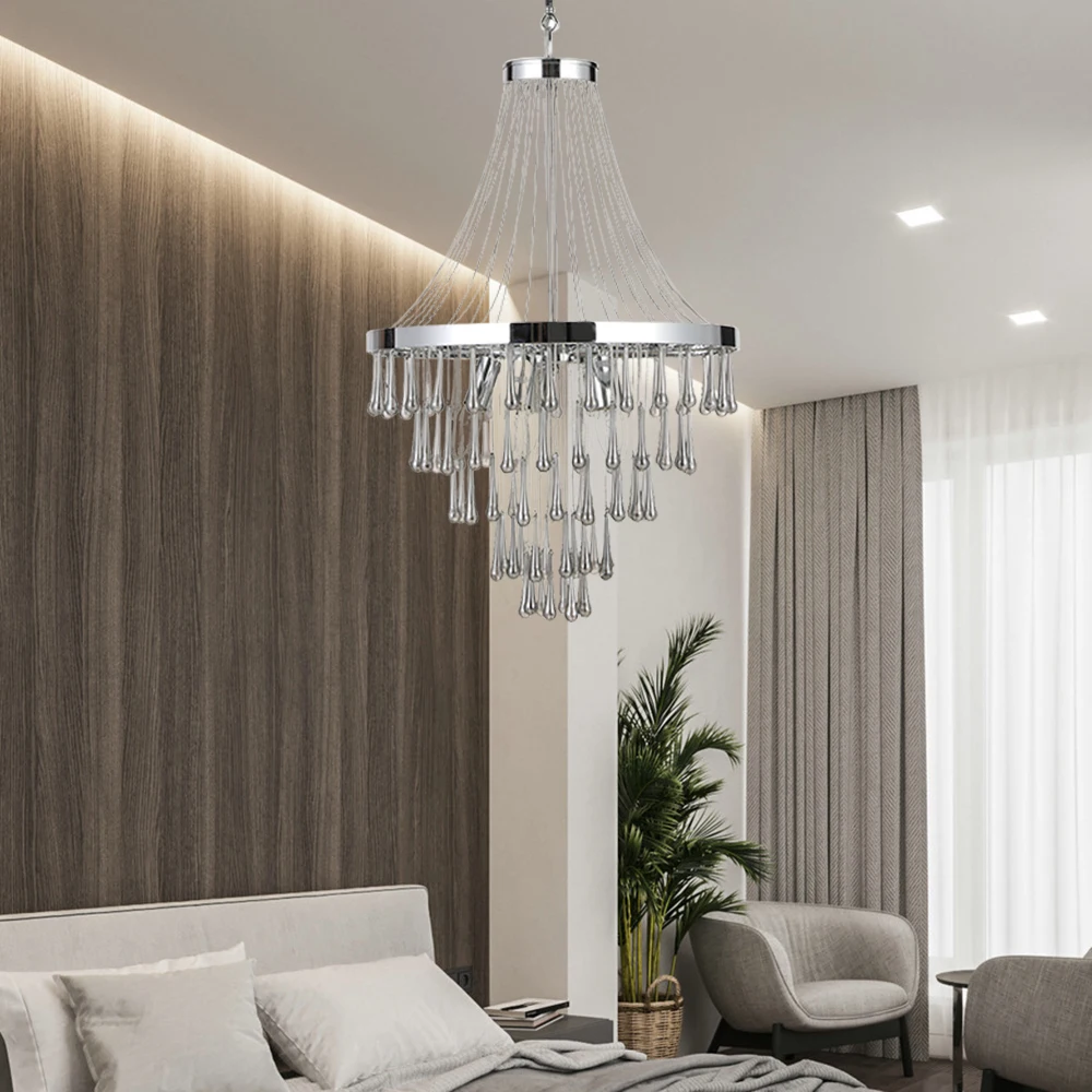 

Vintage glass chrome chandelier lighting lustres modern light for hotel retro luxury american country style big LED lamp
