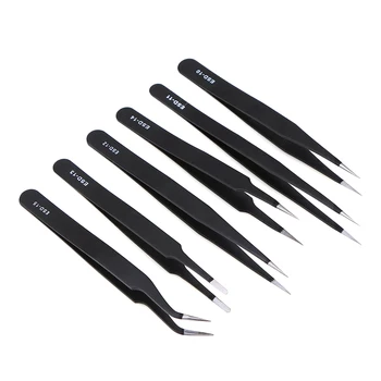 

6pcs/set Stainless Steel Industrial Safe Anti-static Tweezers Tool Set Maintenance Tools Kits Electronic Component Repair Tool