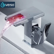 EVERSO LED Faucet Wide Flowing Water Basin Sink Faucet Chrome Single Handle Bathroom Faucet Cold and Hot Mixer Tap