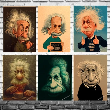 

Classic Scientist Albert Einstein Canvas Painting Vintage Wall Picture Kraft Poster Coated Wall Sticker Home Decoration Kid Gift