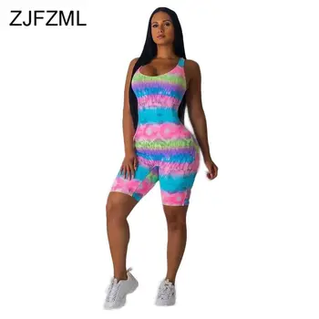 

Tie Dye Print Sexy Rompers Womens Jumpsuit Backless Sleeveless Bodycon Elegant Playsuit Plus Size Cut Out Cross Summer Overalls