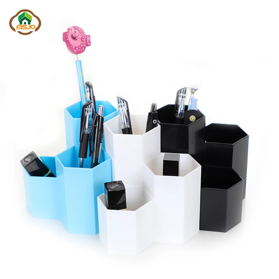 Msjo Makeup Organizer Plastic Makeup Box 3 Lattices Jewelry Cosmetics Brush Storage Box For Office Desk Stationery Organizers