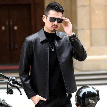 

2019 New M-4xl Brand Pu Leather Jacket Men Autumn Winter Casual Mens Jackets Solid Clothes Elastic Motorcycle Outerwear