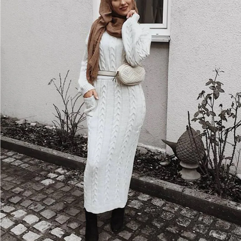 

Knitted Sweater Set Woman Middle East Sweater Mujer Loose Pullover Elastic Waist Skirt 2 Piece Set Winter Clothes for Women 8008