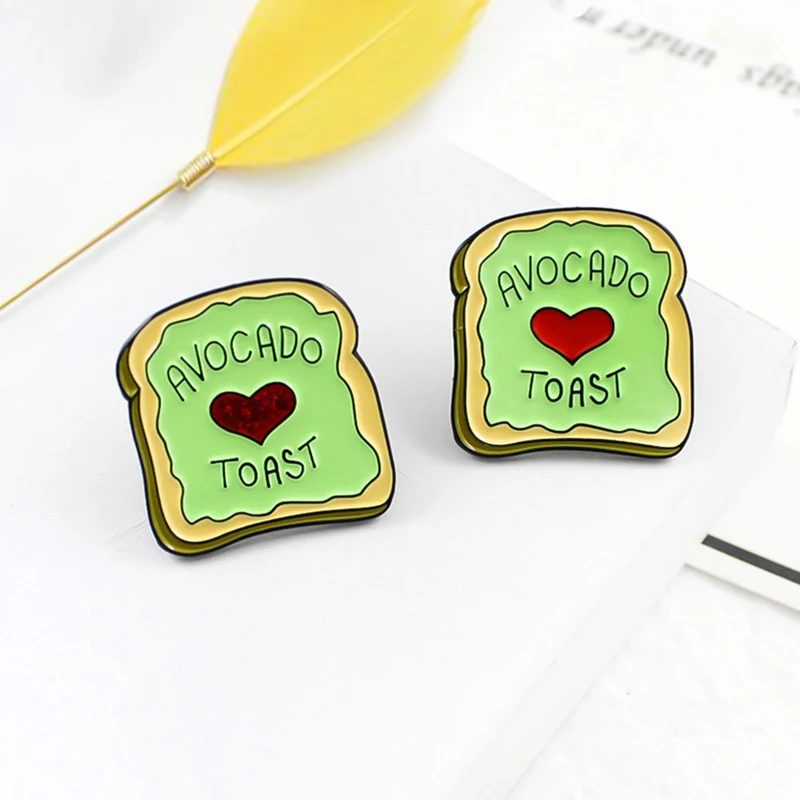 

Avocado Toast Pins Glitter Red Heart Plant Fruit Vegetarian Food Brooch T-shirt Enamel Lapel Hat Pin Vegan Hipster Brunch Gifts