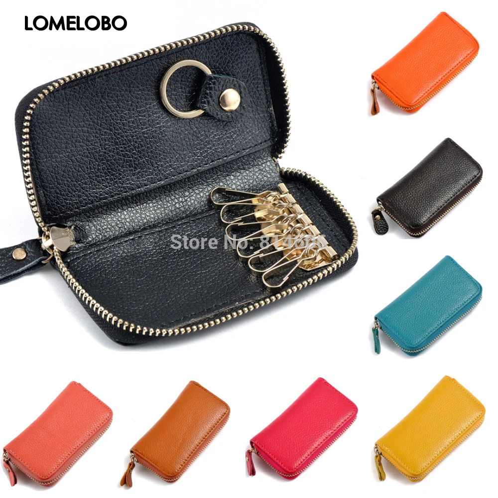 

Lomelobo Men's Split Leather Purse Car Key Holders Women Key Wallet Housekeeper Keys Organizer Zipper Key Case Bag Pouch HCL1003
