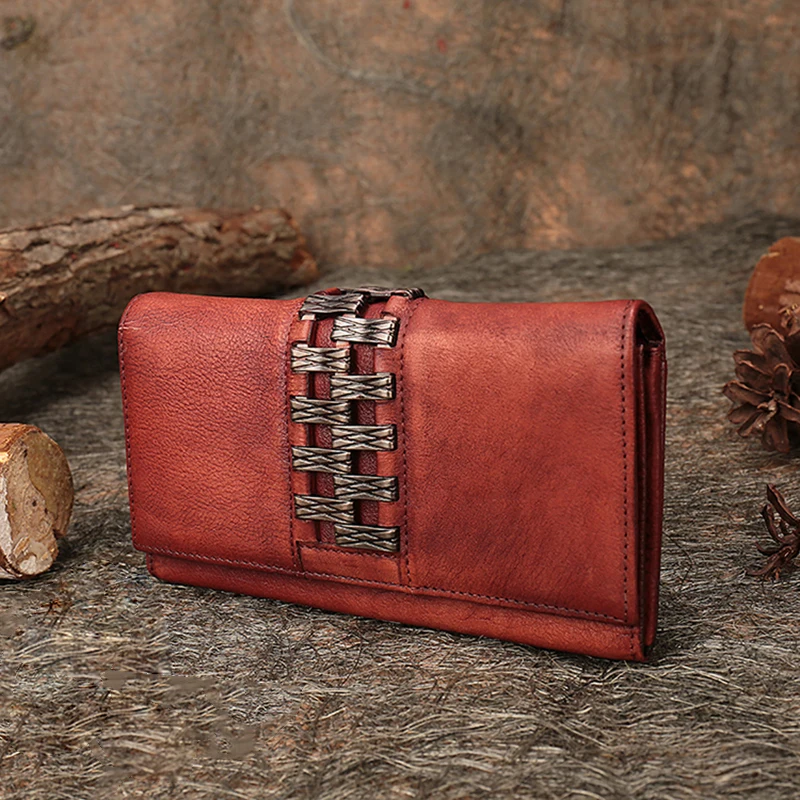 Leather Women Wallets Retro Handmade Genuine Leather Clutch 2018 Latest