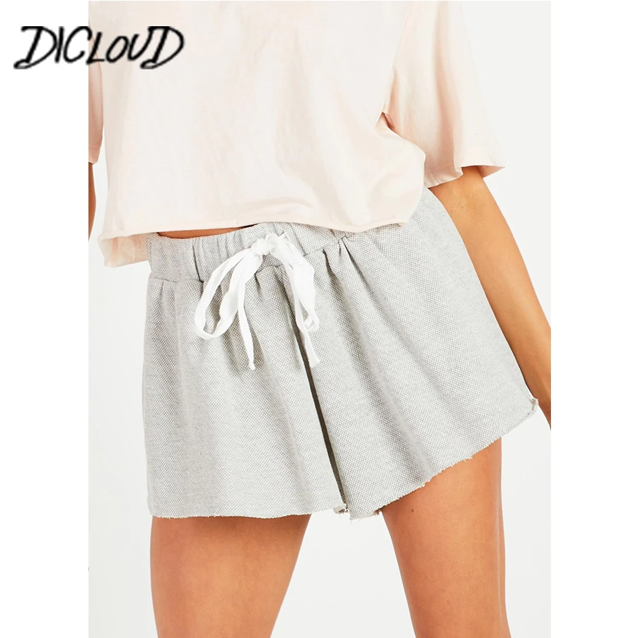 

DICLOUD New Solid Color Casual Loose Shorts Women 2018 Simple Stretch High Waist Shorts Female Korean Style Sashes Hotpants