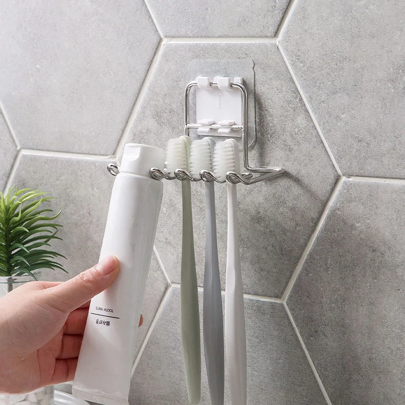 MOM'S HAND Stainless Steel Toothbrush Holder Toothpaste Storage Rack Shaver Tooth Brush Dispenser Bathroom Organizer Accessories