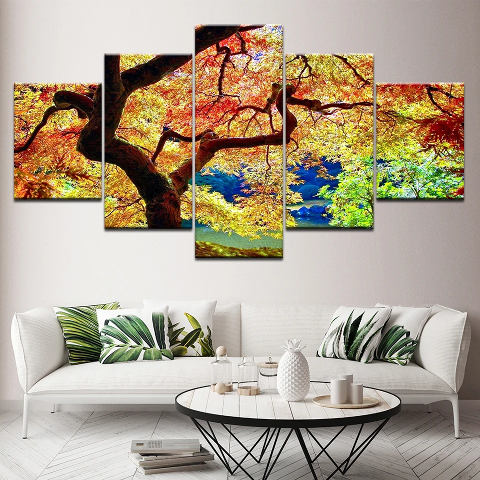 

Poster HD Prints Wall Art Pictures Canvas Modular 5 Pieces Color Trees Scenery Paintings Frame Decor Modern Home For Living Room